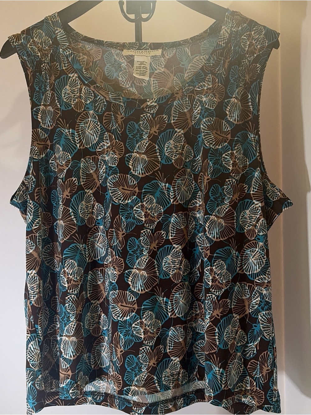 Sag Harbor Brown Floral Tank with Teal & Cream Accents